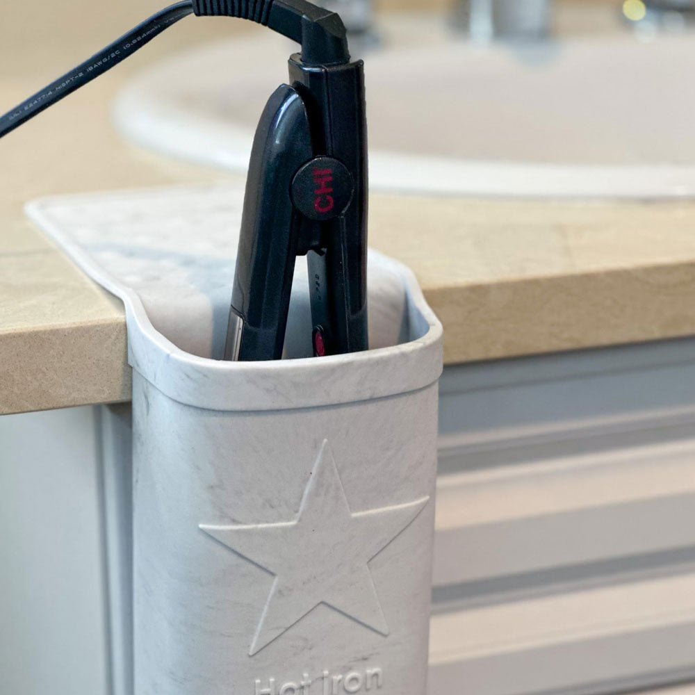 Hot Iron Holster | Stone | Adhesive-Free Silicone Storage Pocket for Organization and Travel | Heat Resistant to 500°F | Ideal for Curling Irons, Hair Straighteners, and Other Hot Tools