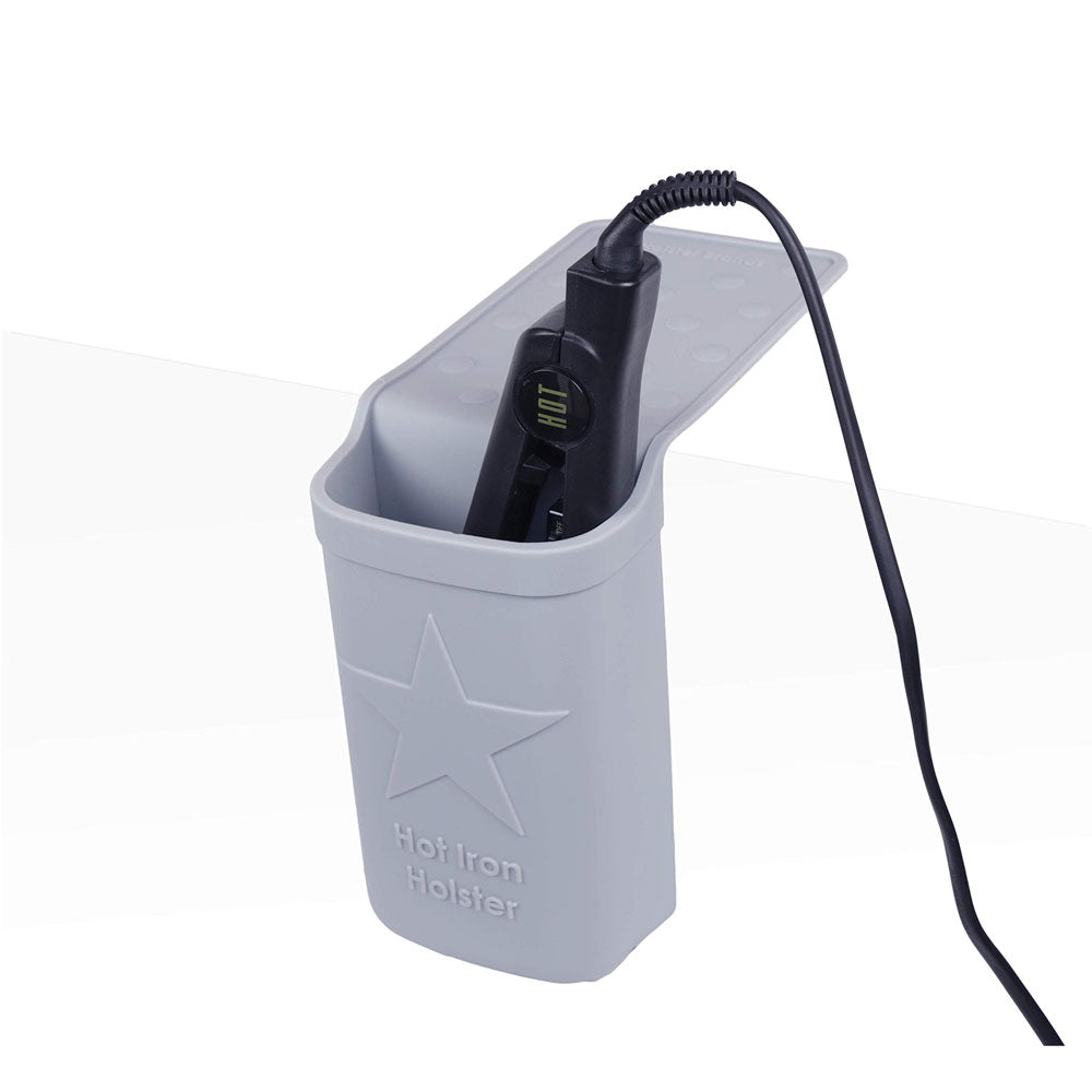 Hot Iron Holster | Stone | Adhesive-Free Silicone Storage Pocket for Organization and Travel | Heat Resistant to 500°F | Ideal for Curling Irons, Hair Straighteners, and Other Hot Tools