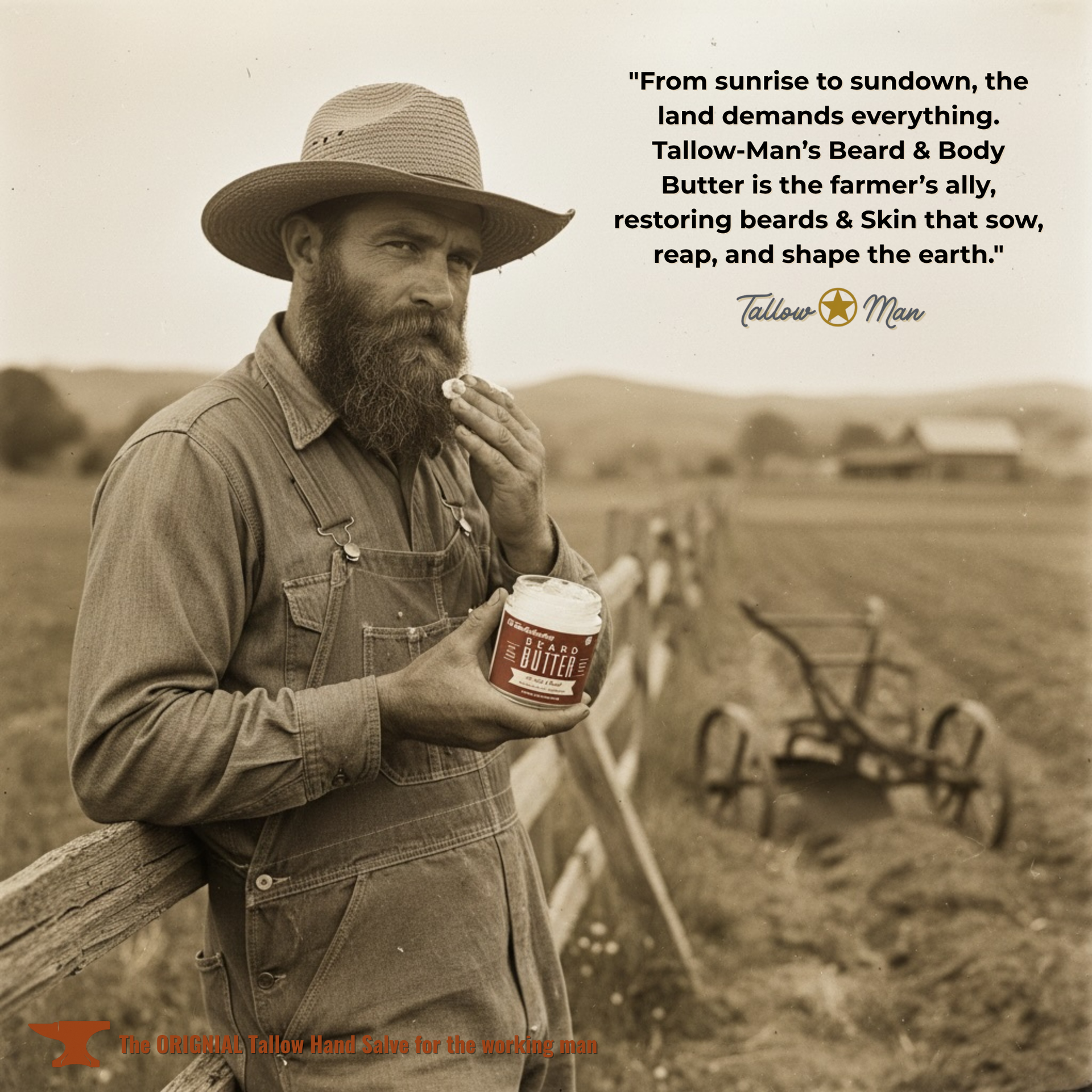 Tallow Man Old Time Barbershop Beard + Body Butter | Men's Grooming | Grass-Fed Tallow | 9oz