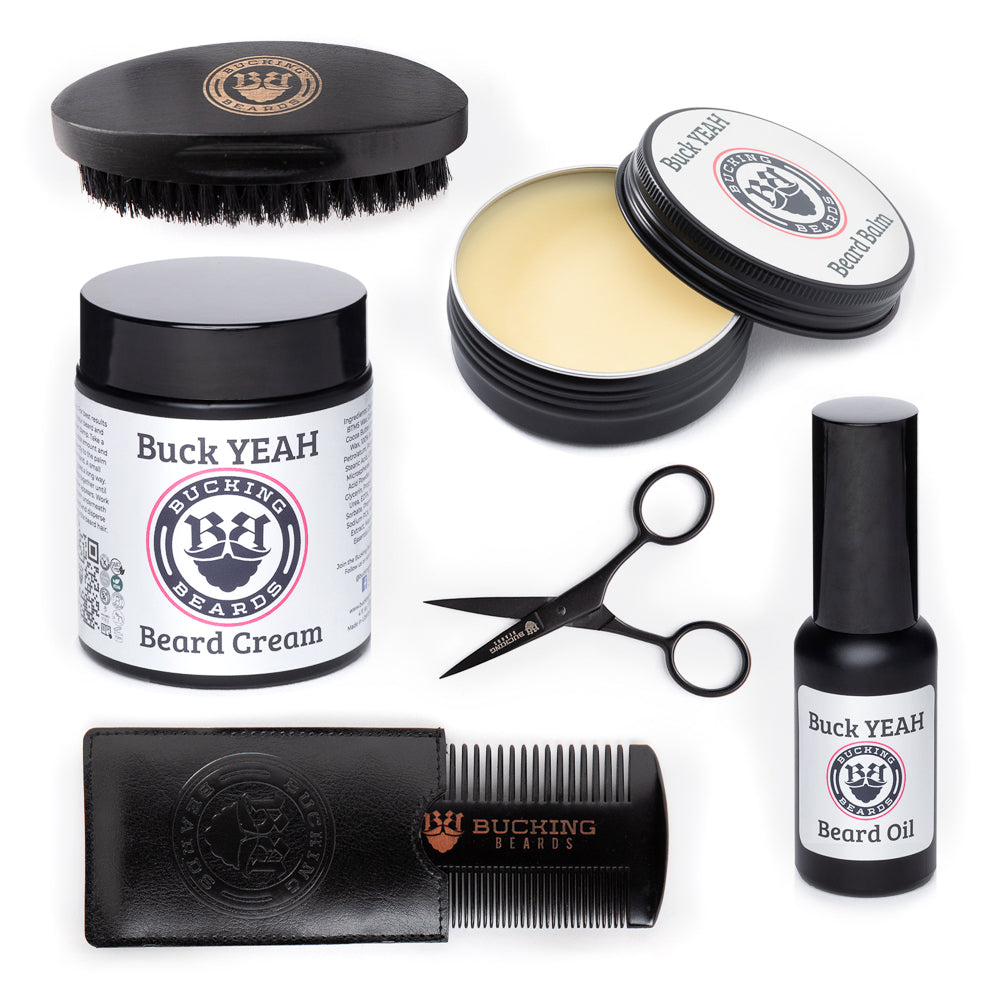 Men’s Grooming Essentials Bundle – Beard Balm, Cream, Oil & Grooming Kit (Gluten-Free, Vegan)