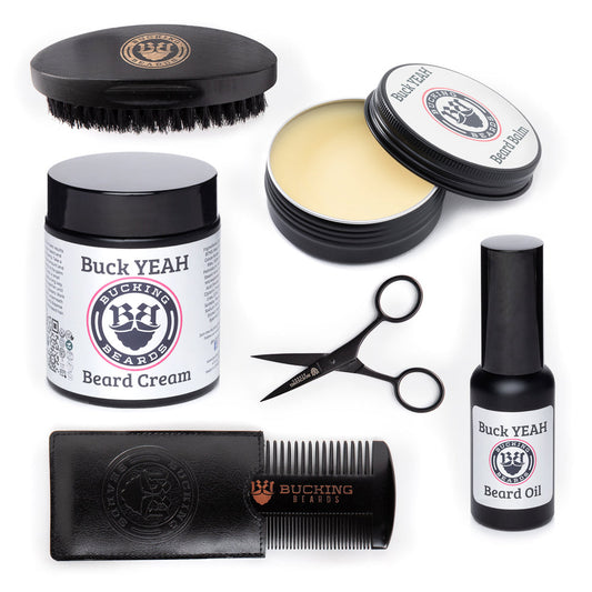 Men’s Grooming Essentials Bundle – Beard Balm, Cream, Oil & Grooming Kit (Gluten-Free, Vegan)