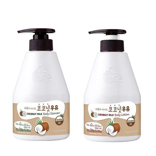 Kwailnara Coconut Milk Body Lotion & Body Wash Set – Deeply Hydrating & Refreshing Korean Skincare Set with Coconut Extract, 560G / 19.75Oz Each
